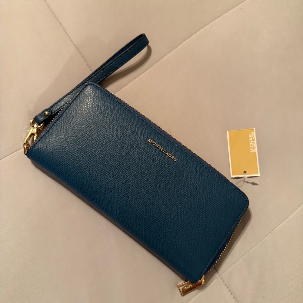 Michael Kors Teal Wristlet with Gold Accents